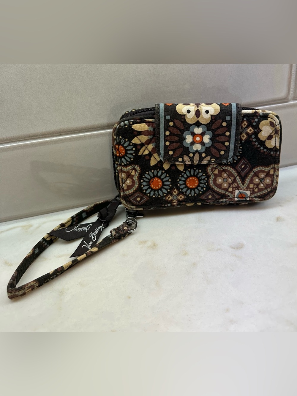 Vera Bradley Brown Multi Floral Wristlet